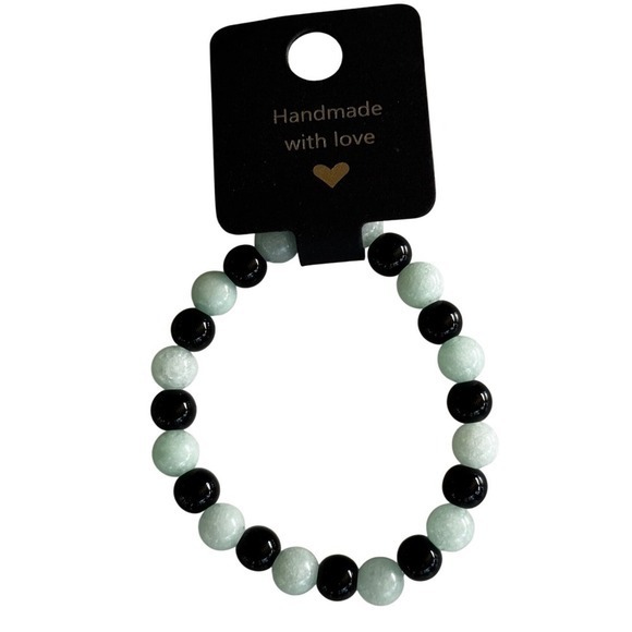 Handmade Beaded Bracelet Black and Light Green Fashion Accessory - Picture 1 of 2